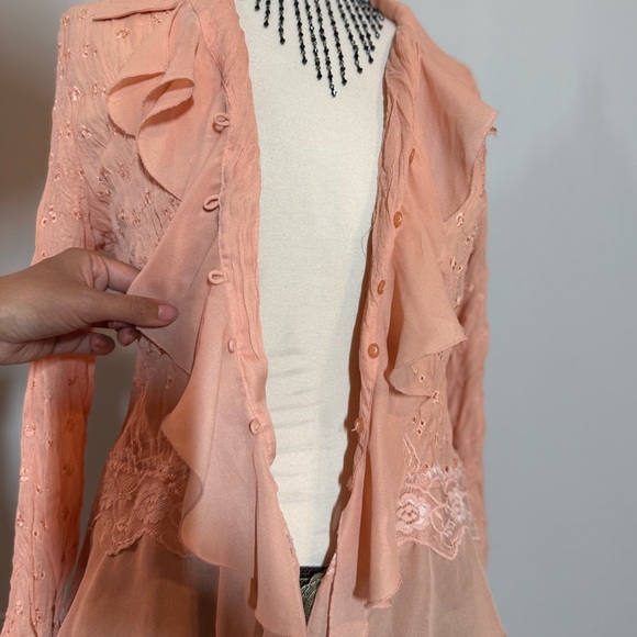 Y2k Allison Taylor boho peach embroidered blouse - Picture 5 of 6